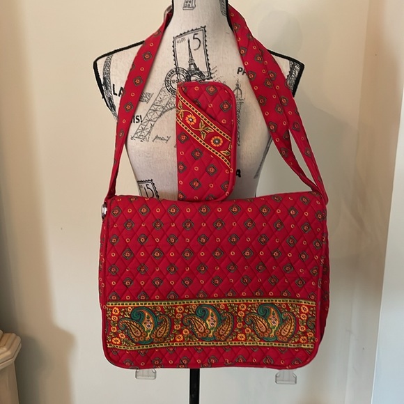 Vintage Victoria Hill Red Paisley Quilted Cotton Messenger Bag w/Eyeglass Case - Picture 10 of 10